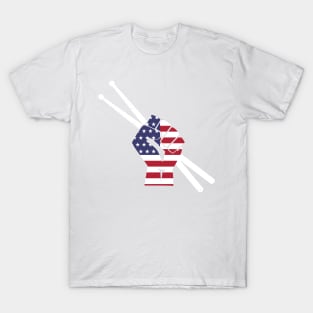 Drummer Drum Sticks American Flag T-Shirt